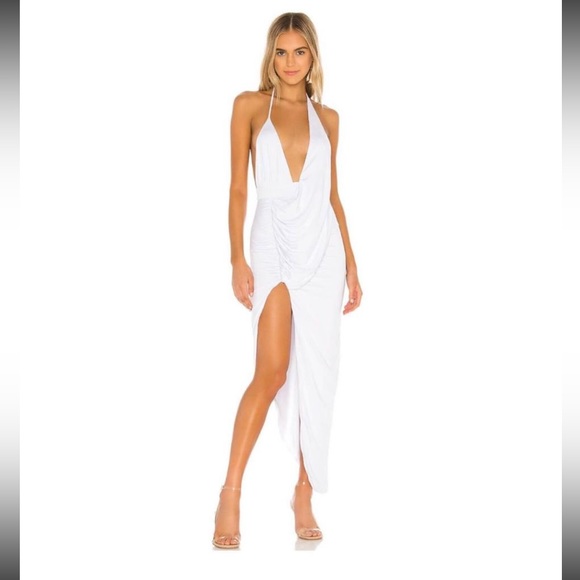 superdown Dresses & Skirts - Revolve Superdown Mia Drape Slit Dress White